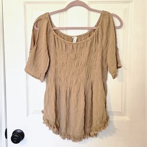 Cato Cold-Shoulder Open Neck Fringe Boho Hippie Summer Festival Blouse XL